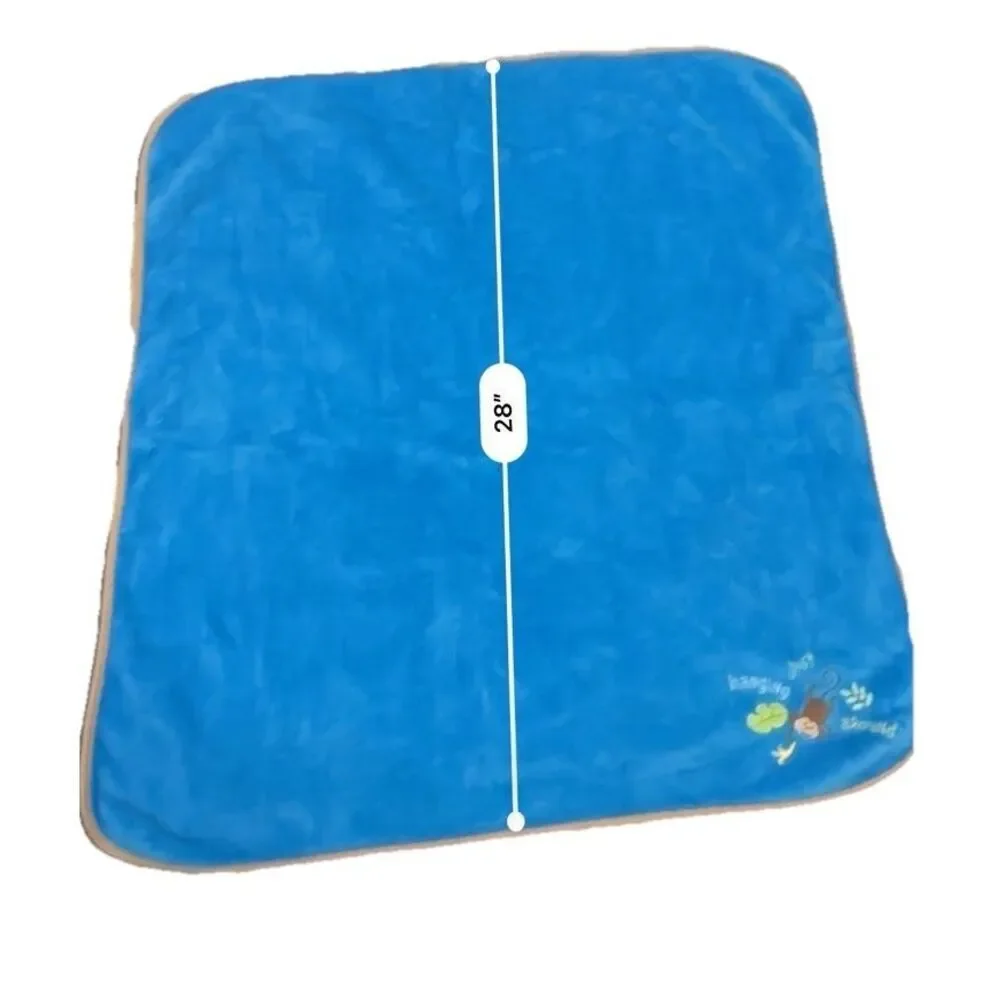 HTF Regent‎ Baby Monkey Just Hanging Around Blue Blanket 2013 Embroidered Brown